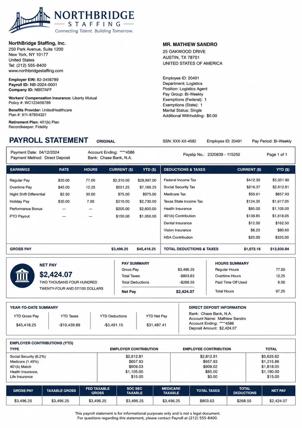 Finance - Payslip document
